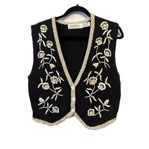 Vtg Robert Scott Ltd Womens M Boho Embroidered Floral Crop Knit Vest Cottagecore